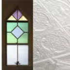 Stained Glass Window and Tin Ceiling